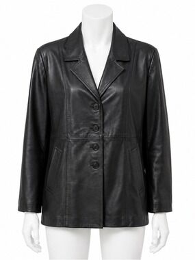 HL Real Leather Black Leather Blazer Car Coat Jacket Vintage Women's Size XL